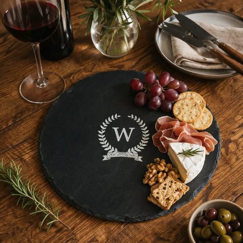 Monogrammed Wreath Round Slate Cheese Board Spesh Gifts