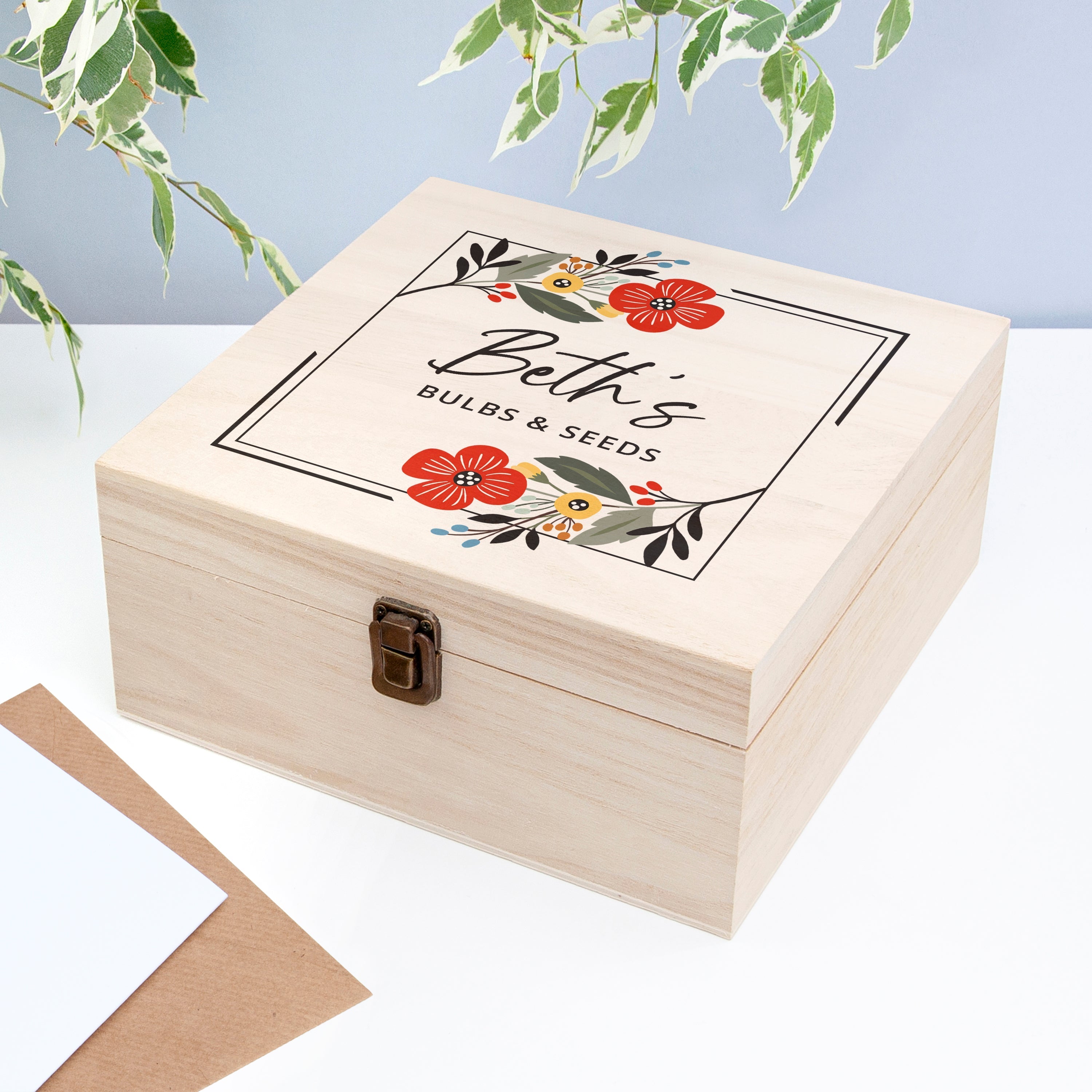 Personalised Floral Frame Garden Accessories Box