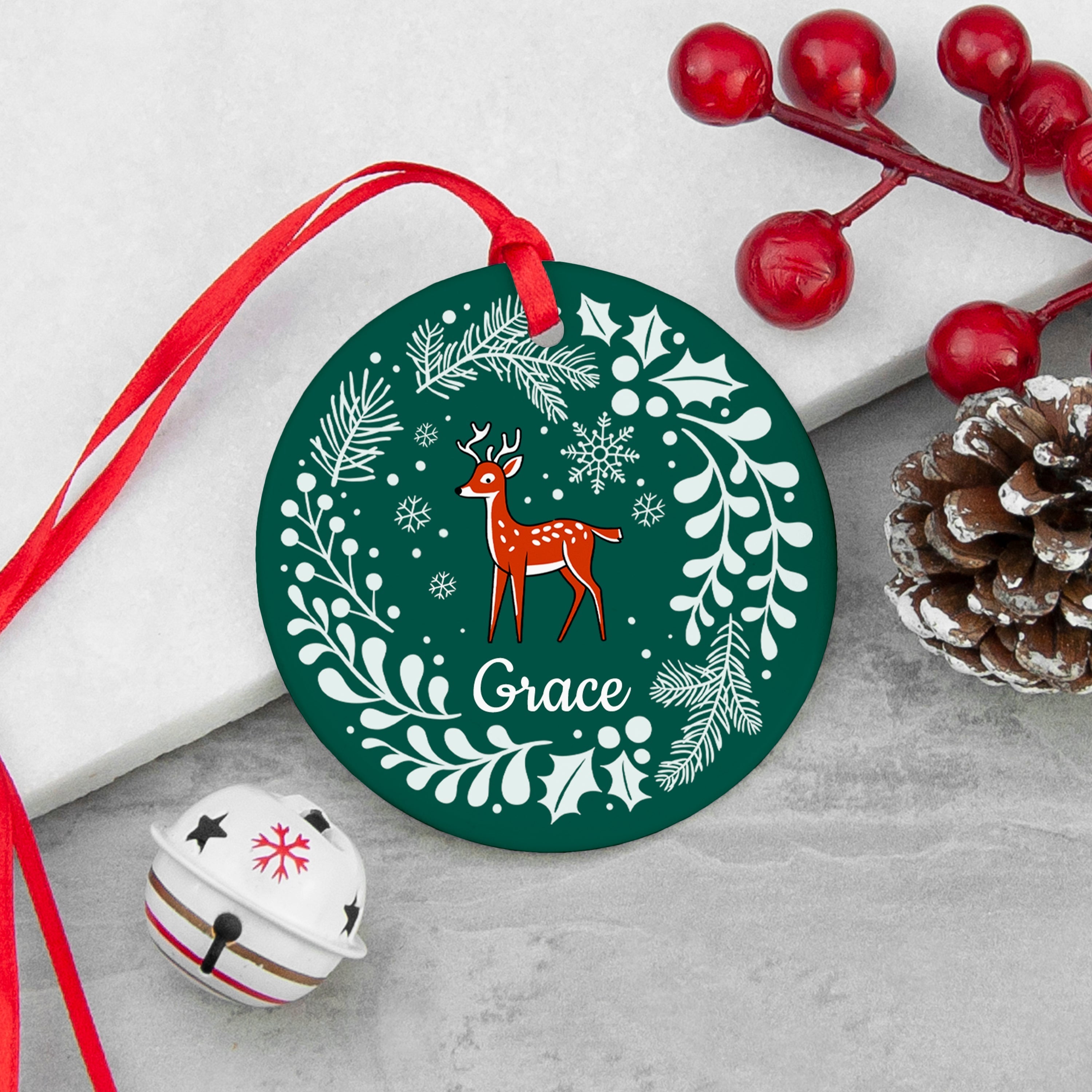 Personalised Woodland Deer Ceramic Decoration