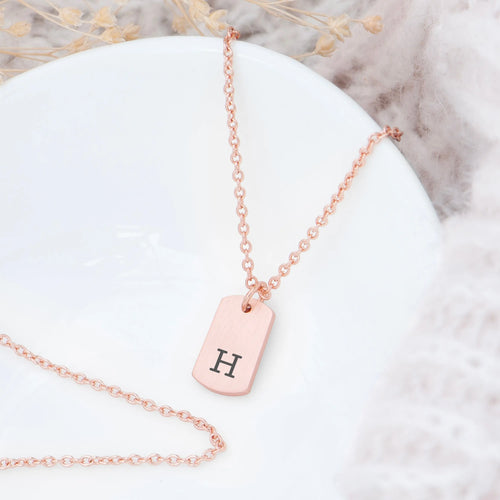 Monogrammed Rose Gold Tag Necklace Spesh Gifts