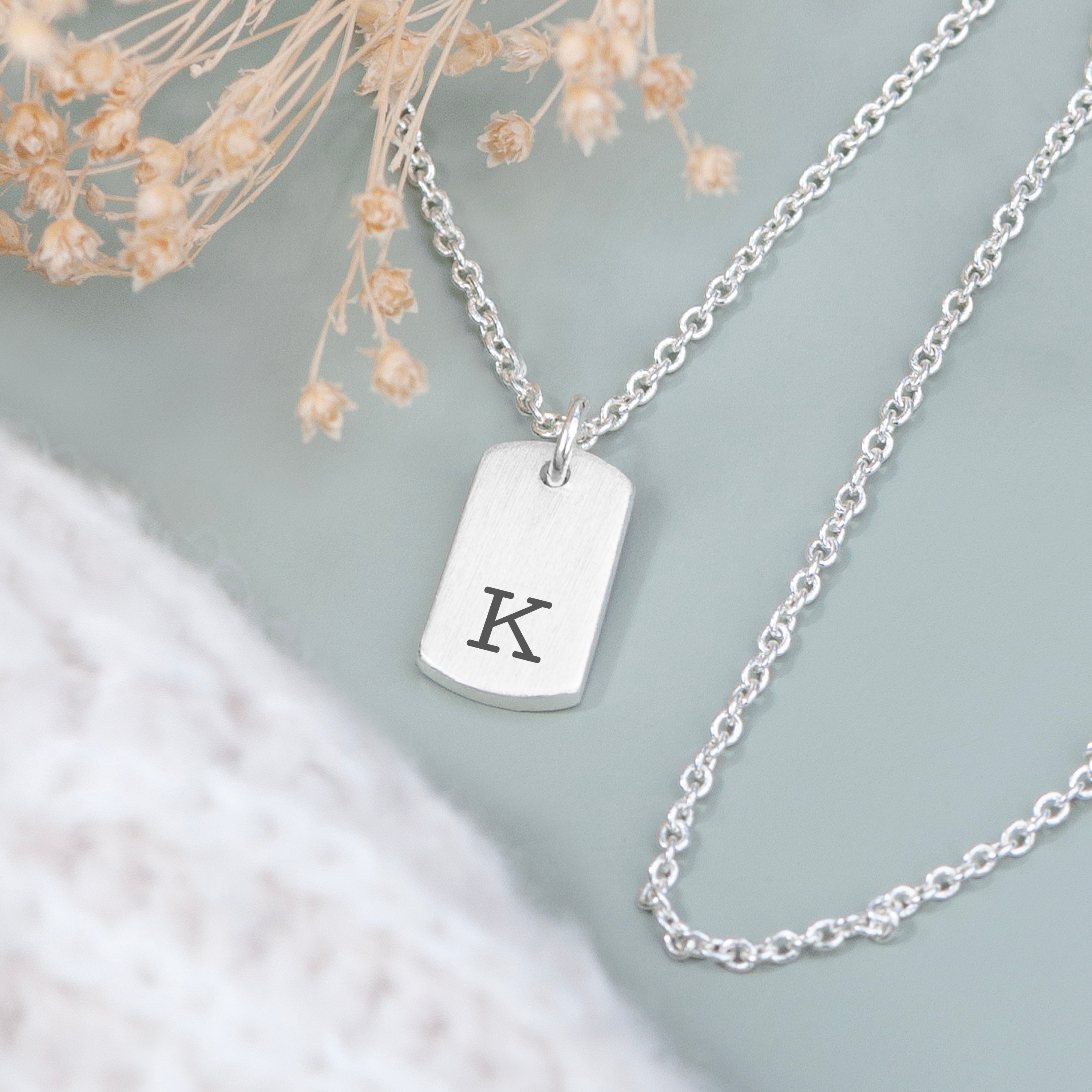 Monogrammed Silver Tag Necklace