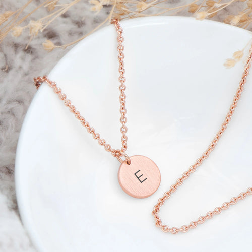 Monogrammed Rose Gold Round Tag Necklace Spesh Gifts