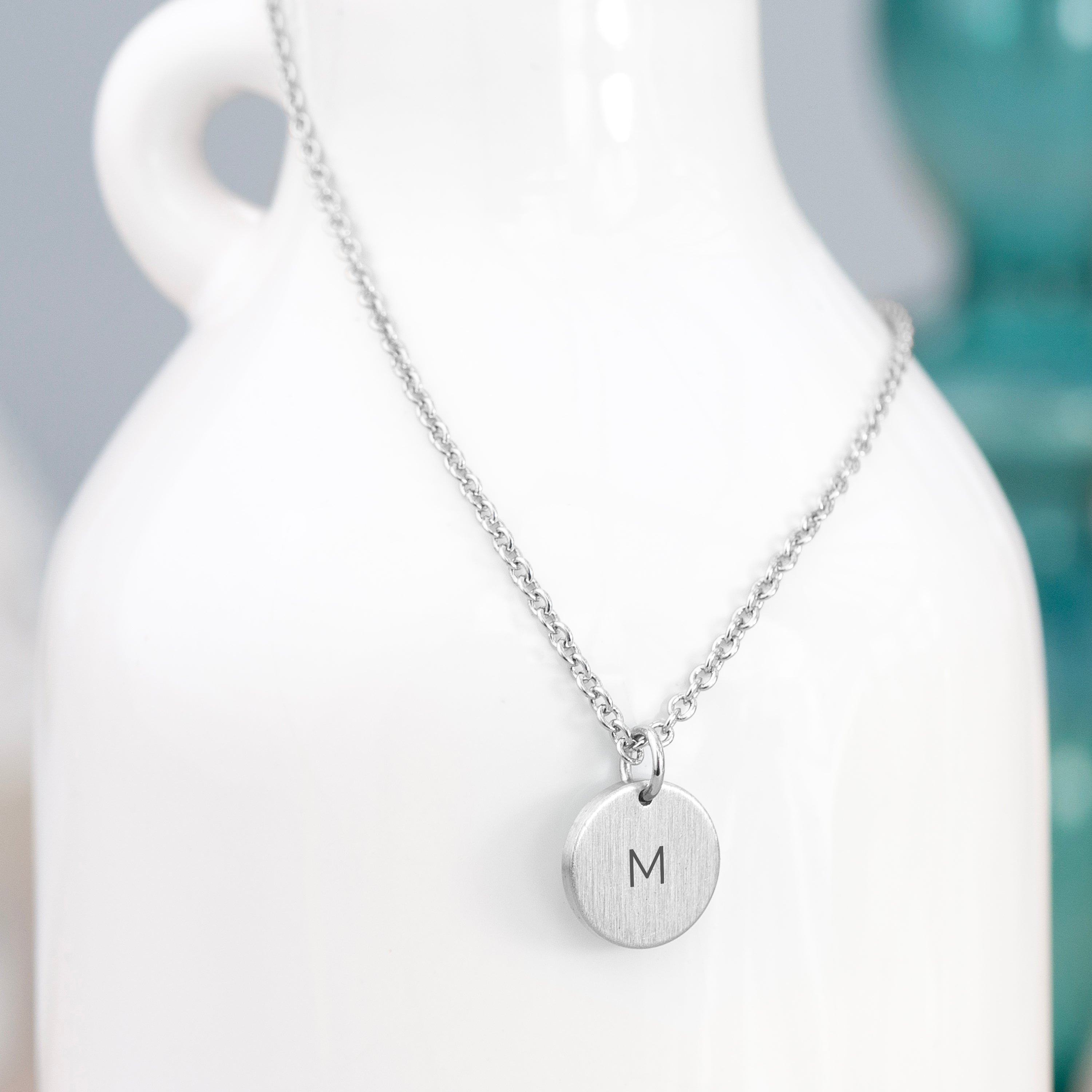 Monogrammed Silver Round Tag Necklace