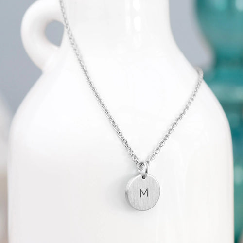 Monogrammed Silver Round Tag Necklace Spesh Gifts