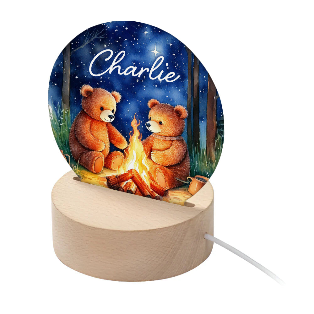 Personalised Kid's Woodland Teddy Bear LED Night Light