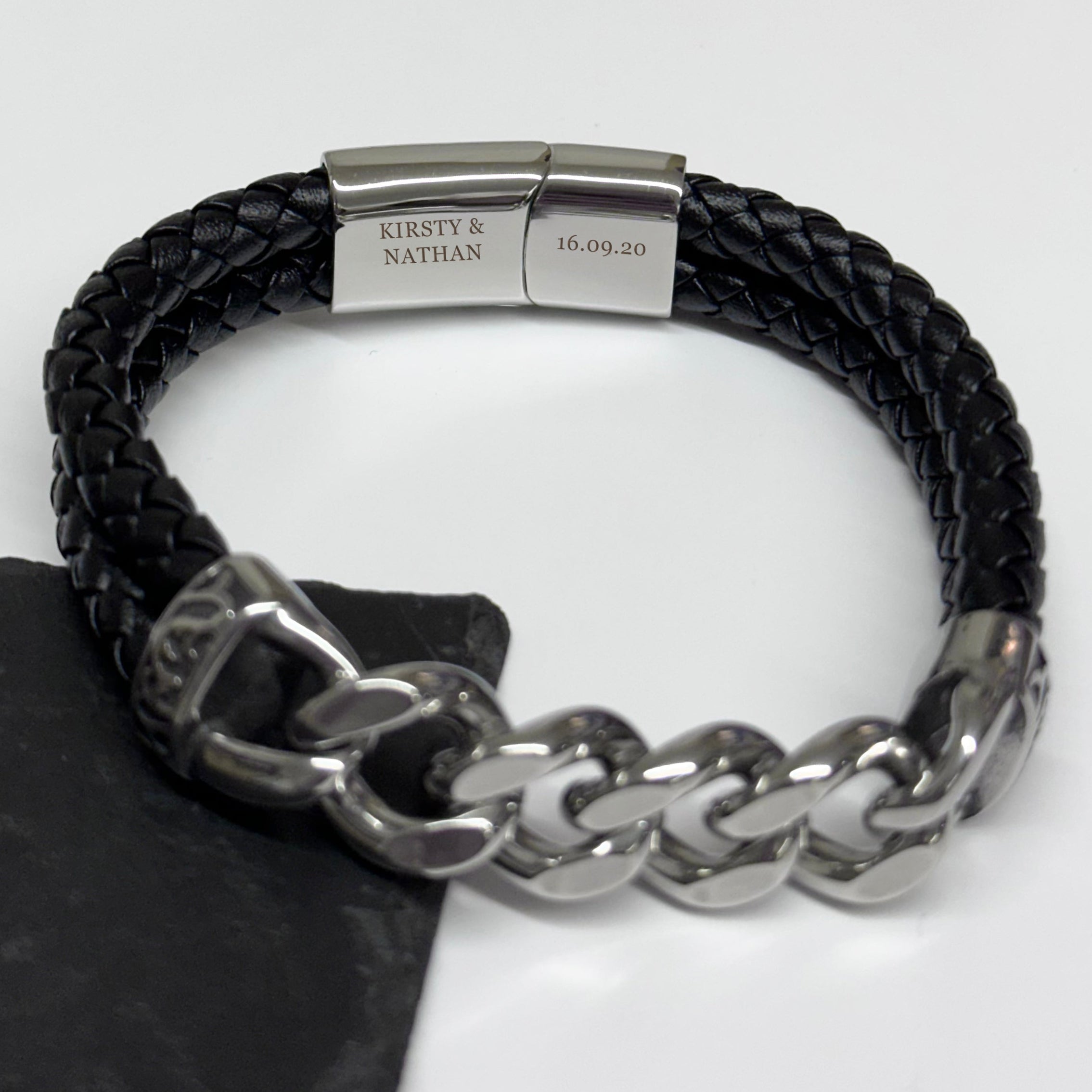 Personalised Urban Steel Leather Bracelet