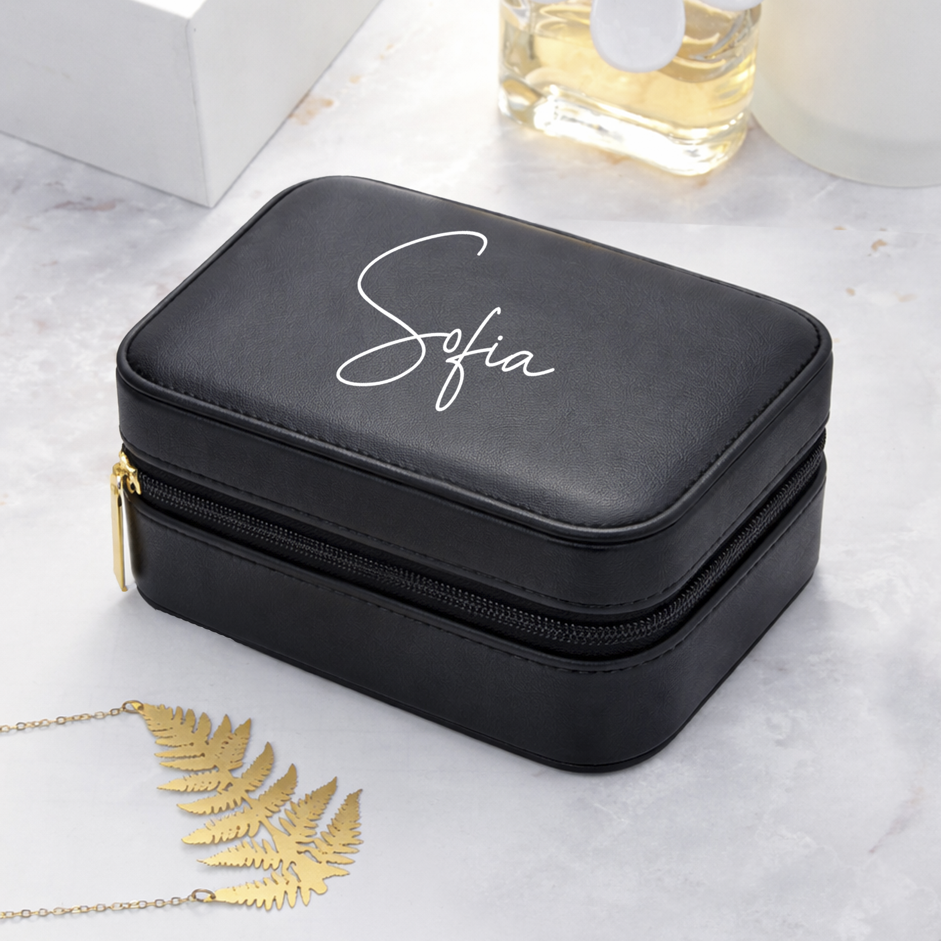 Personalised Black Leatherette Jewellery Box