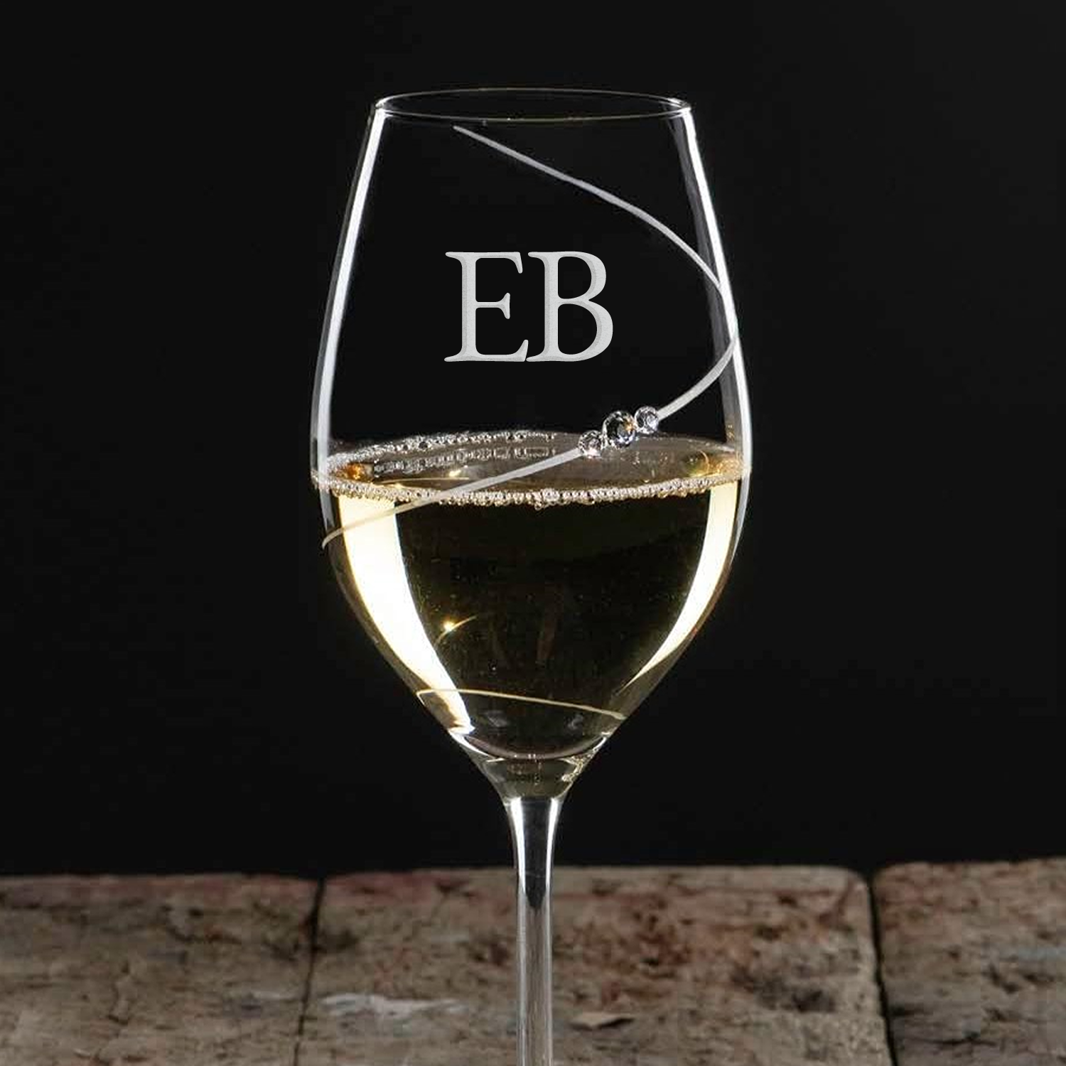 Monogrammed Cascade Flourish Wine Glass with Swarovski Crystals
