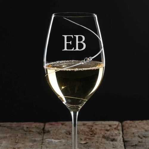 Monogrammed Cascade Flourish Wine Glass with Swarovski Crystals Spesh Gifts