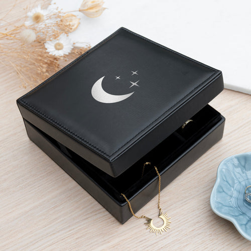 Midnight Black Moon and Stars Jewellery Box Spesh Gifts