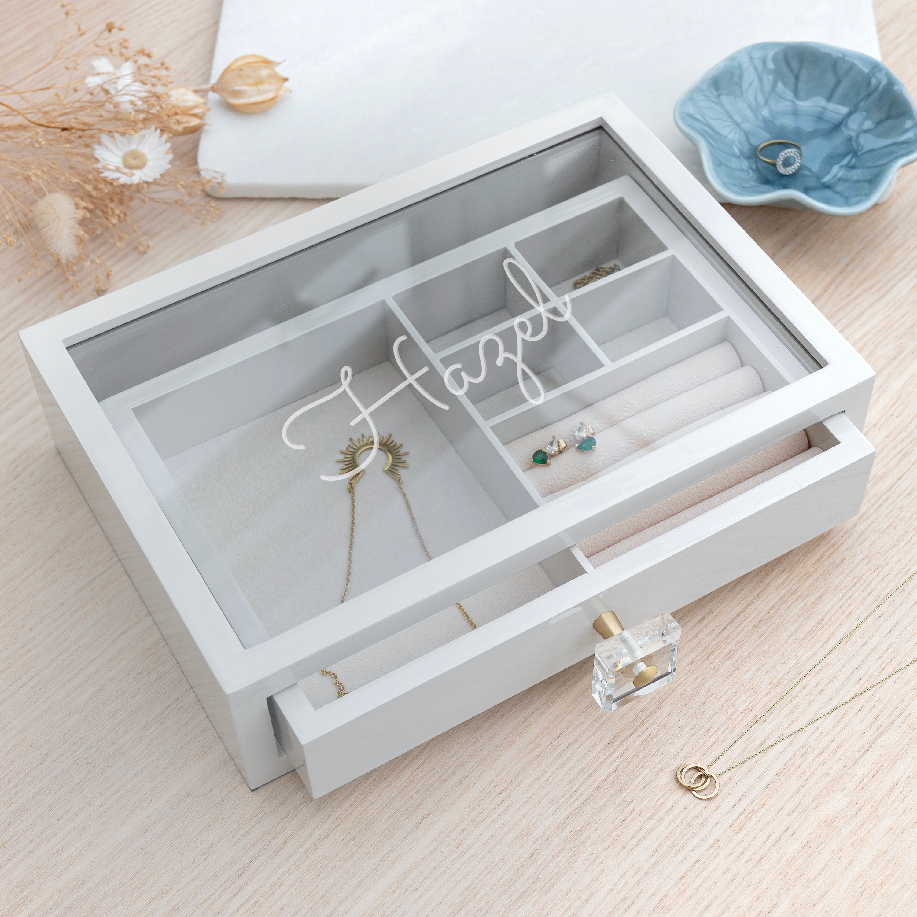 Personalised Luxury Glass Drawer Jewellery Box