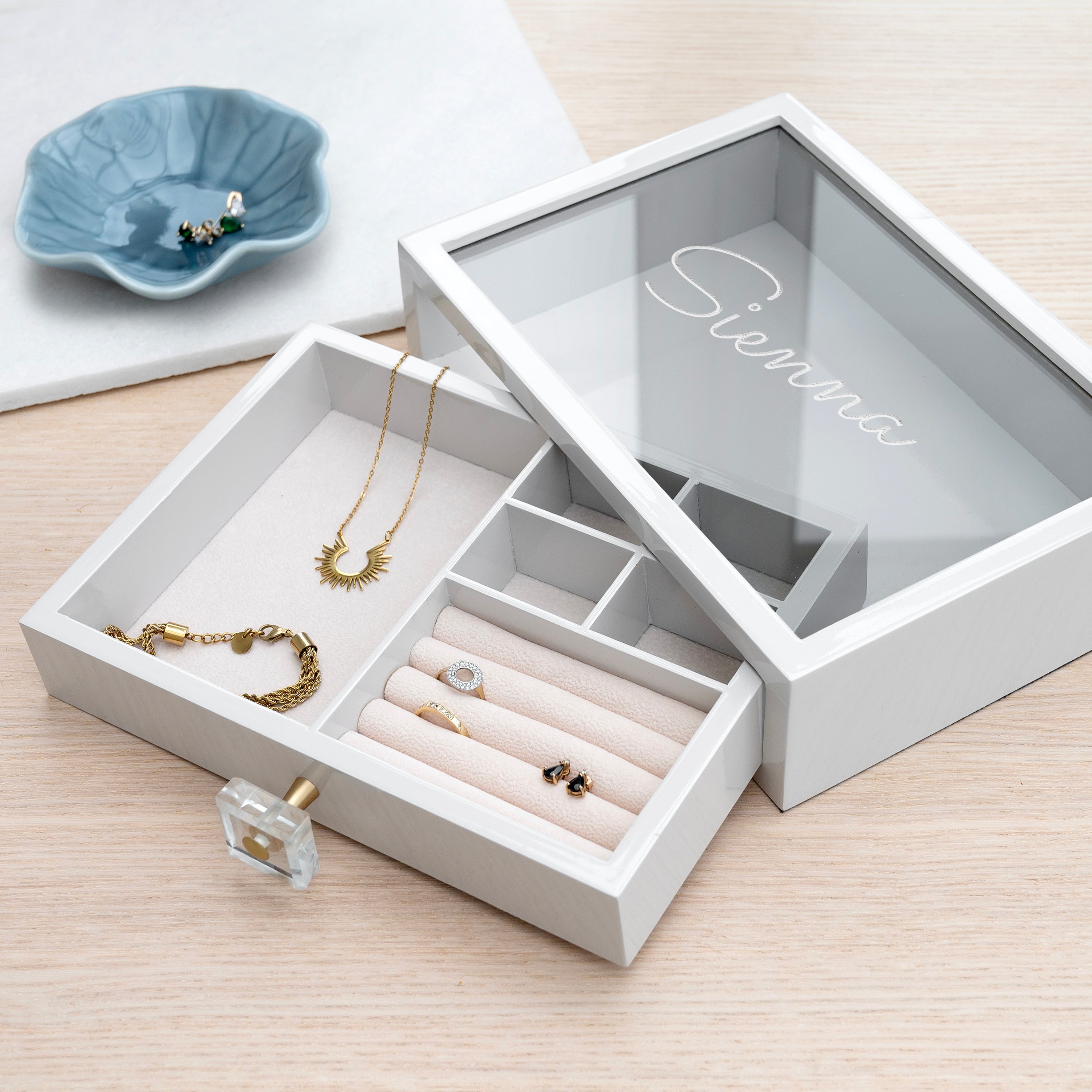 Personalised Luxury Glass Drawer Jewellery Box