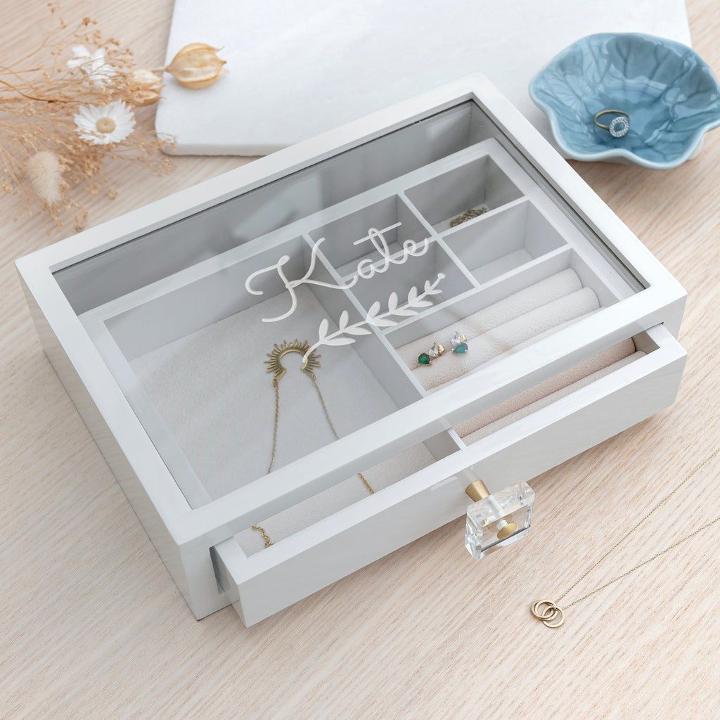 Personalised Garland Glass Drawer Jewellery Box