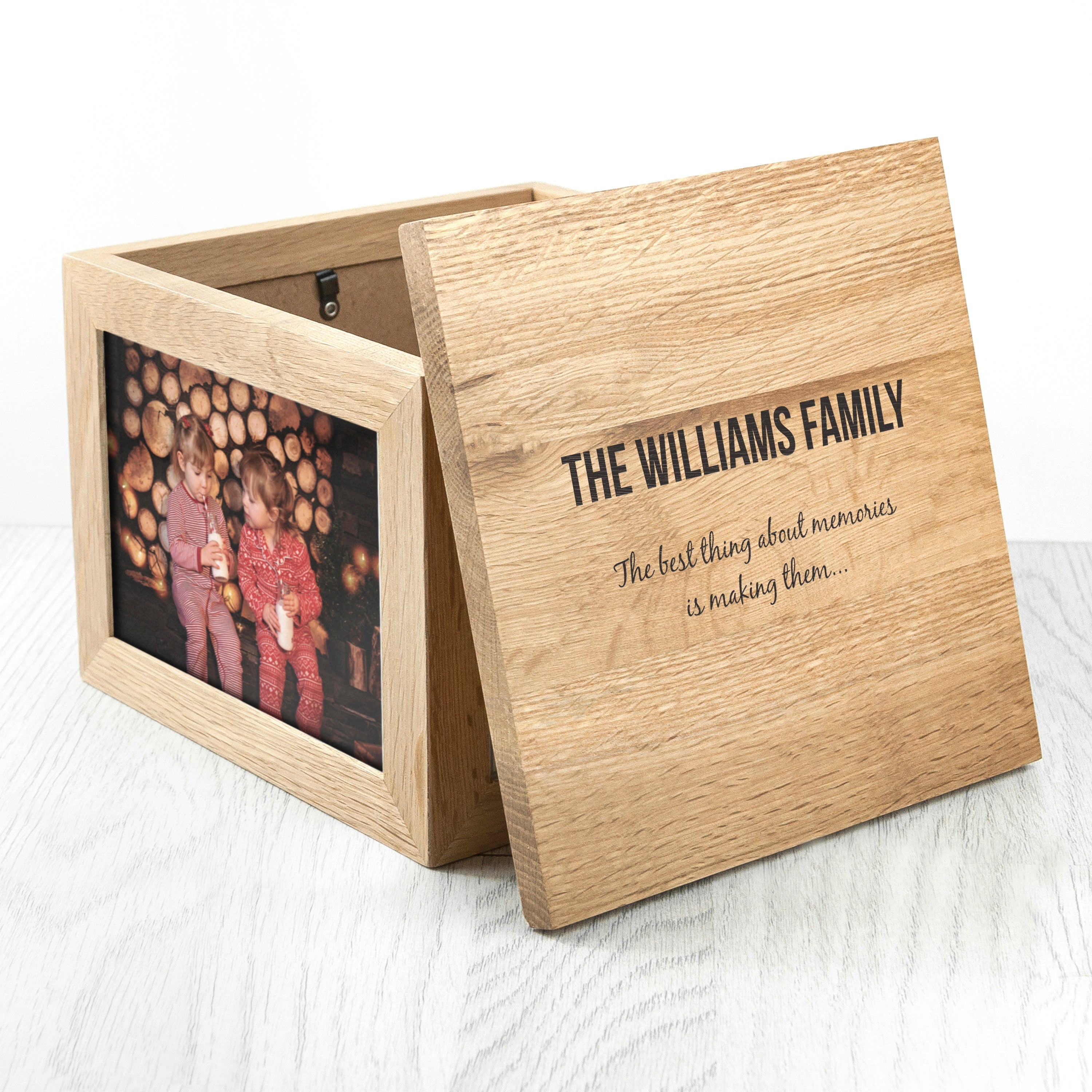 Personalised Family Memories Oak Photo Keepsake Box