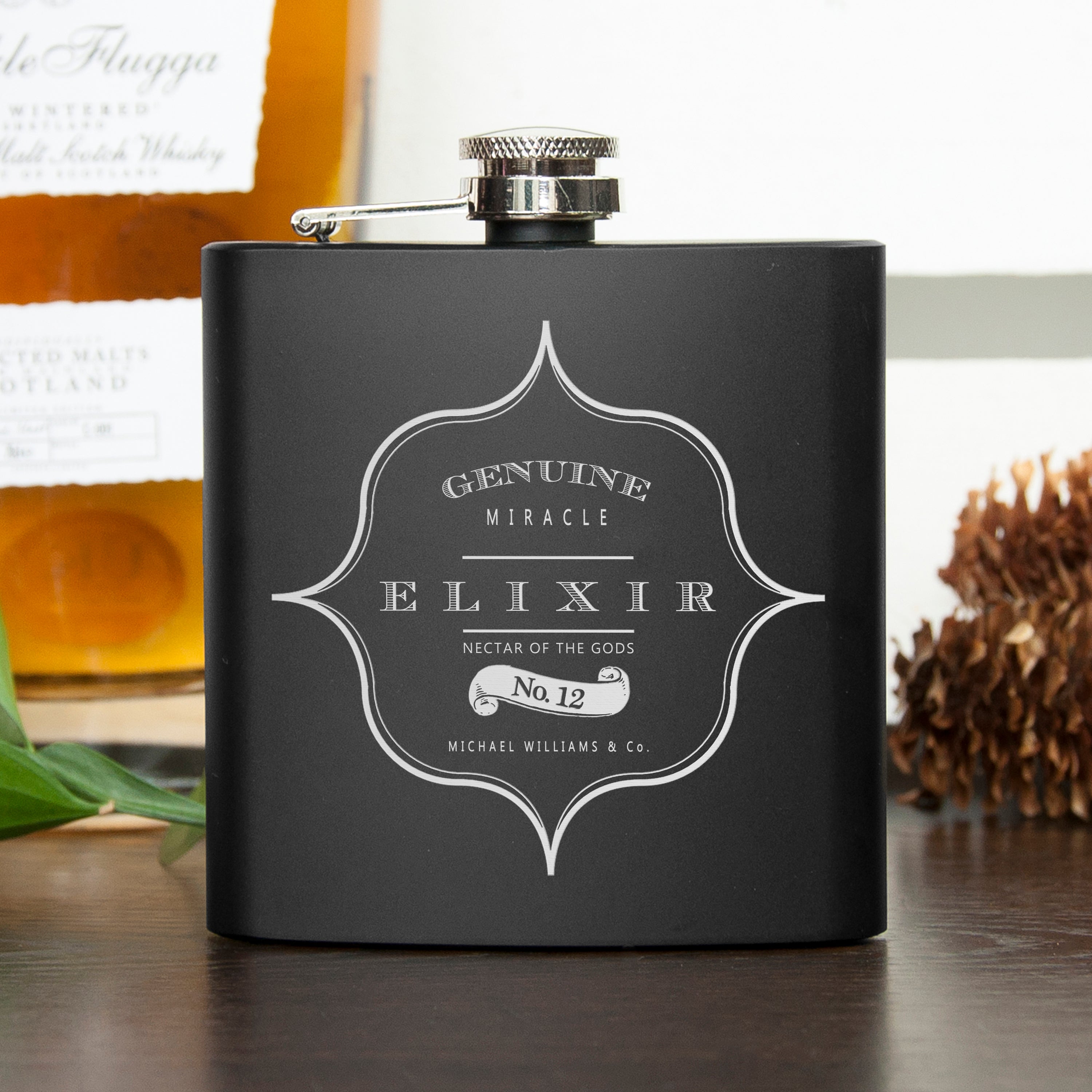 Personalised Vintage Elixir Hip Flask