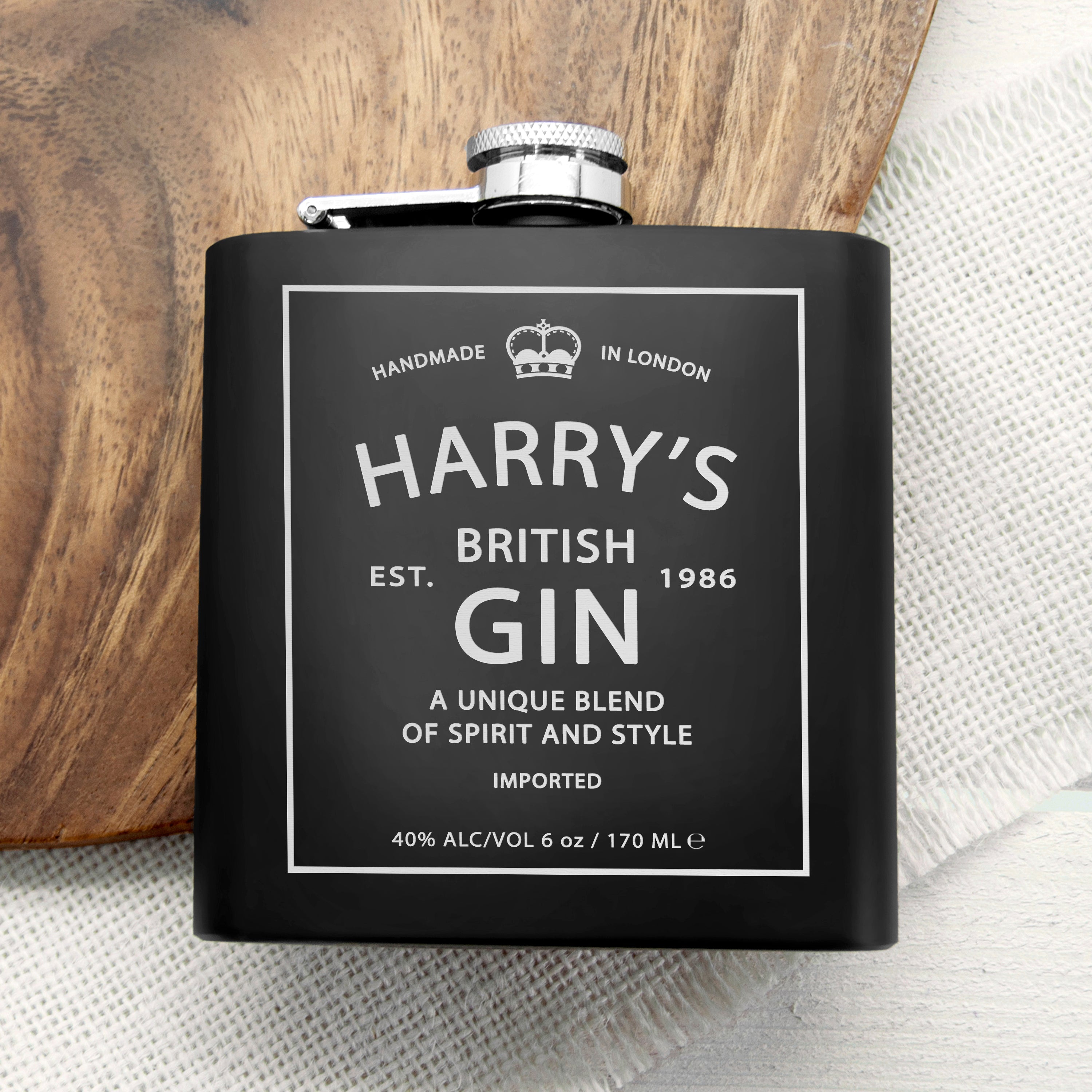 Personalised Vintage Gin Hip Flask