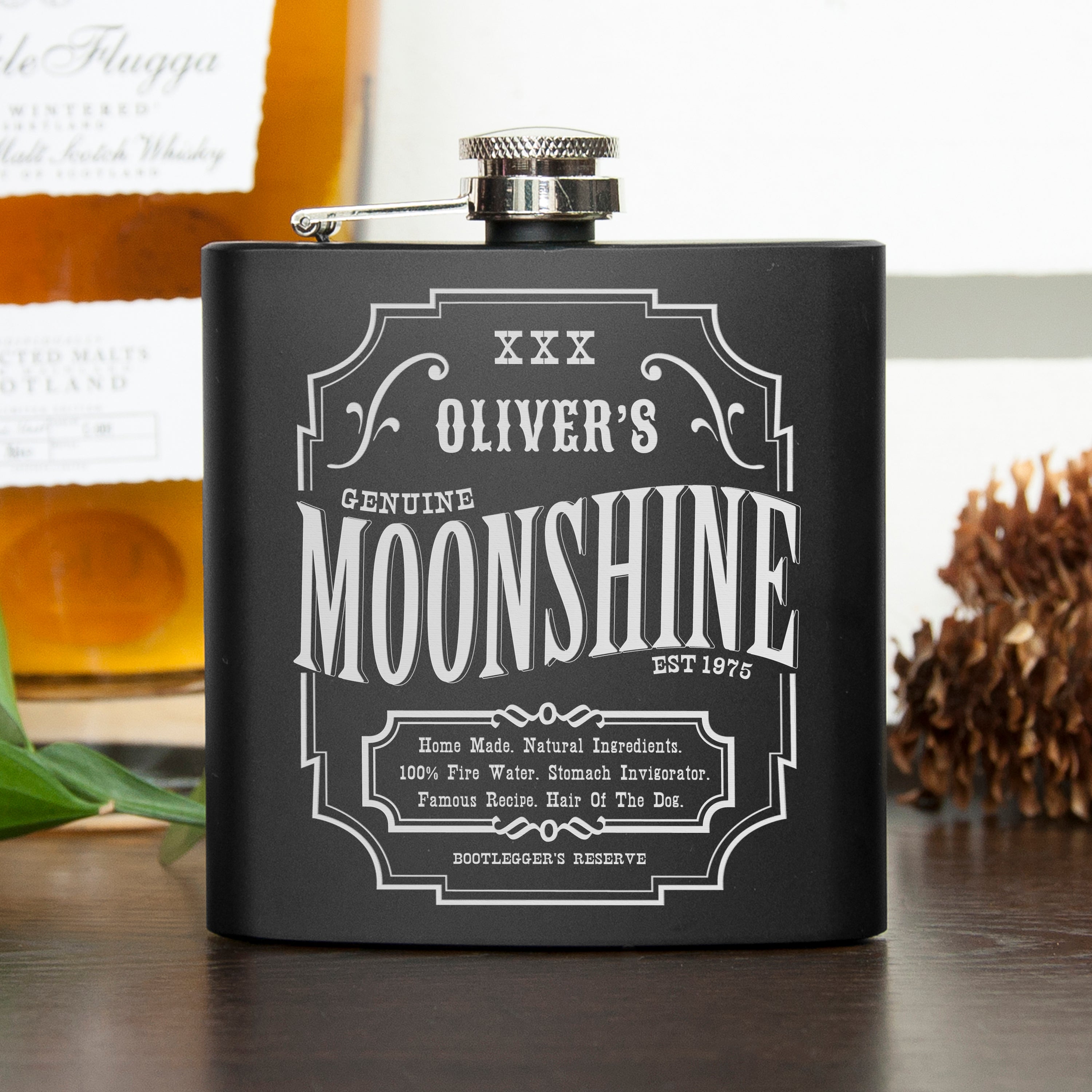 Personalised Vintage Moonshine Hip Flask