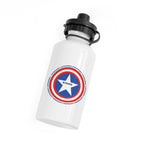 White water bottle with superhero logo and name 'Ronnie' on a white background