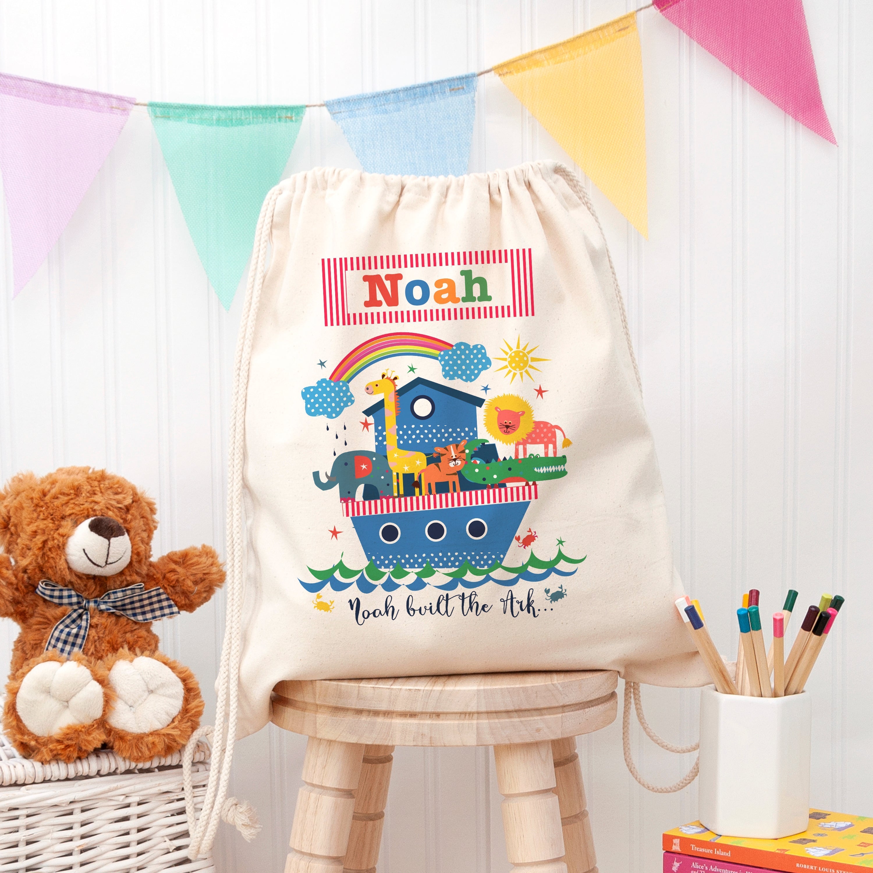 Personalised Kid's Noah's Ark Cotton PE Kit Bag