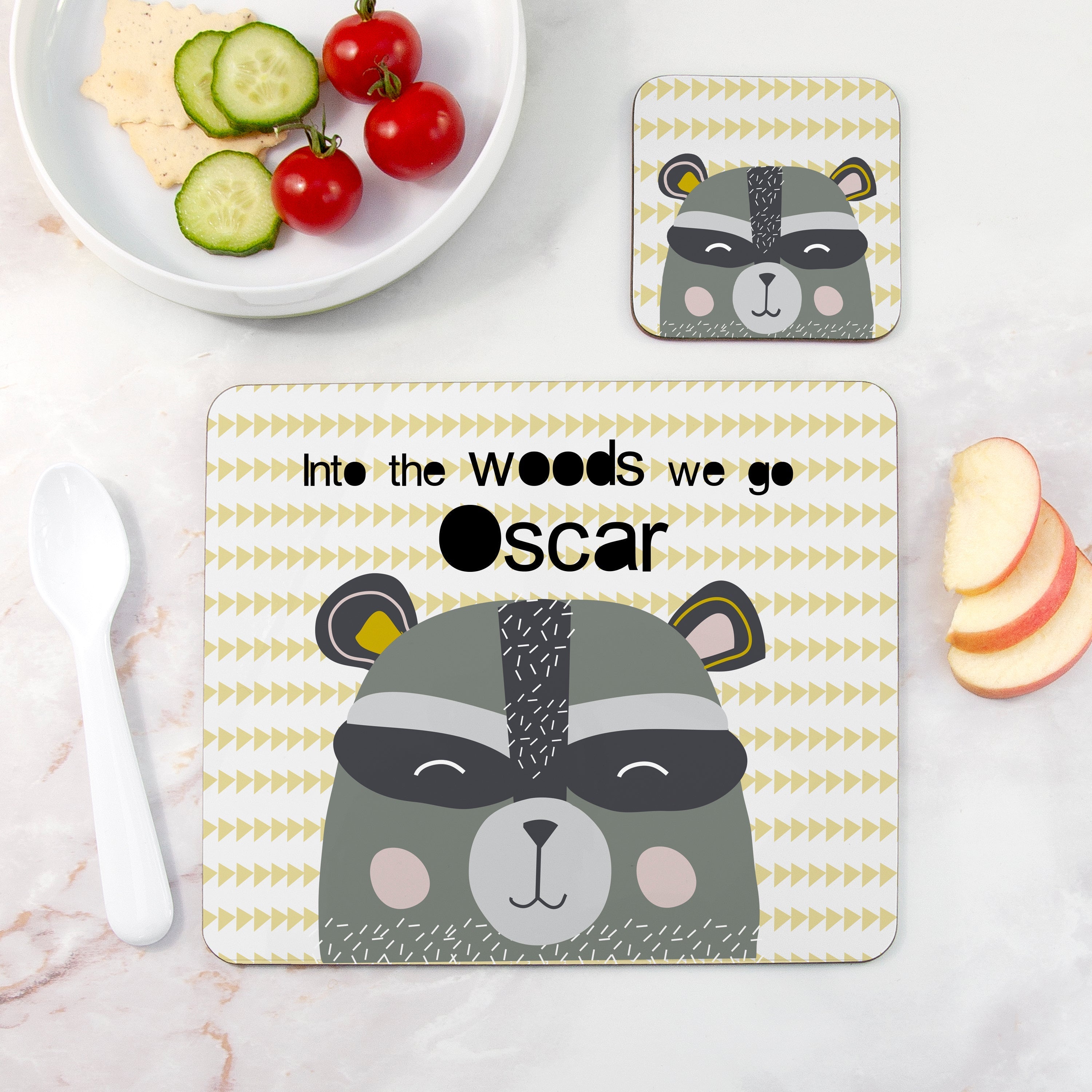 Personalised Kid's Raccoon Placemat Set