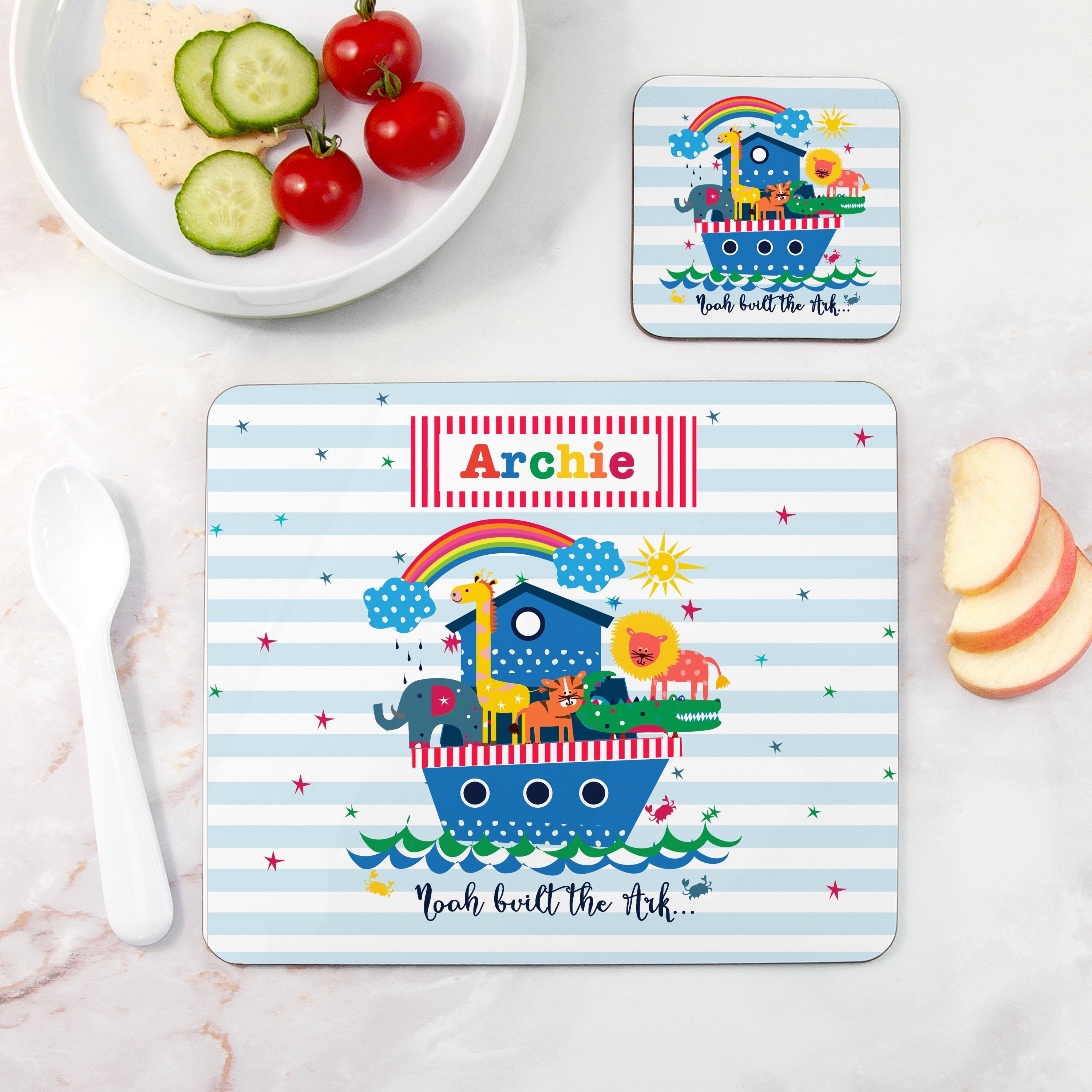 Personalised Kids Noah's Ark Placemat and Coaster Set