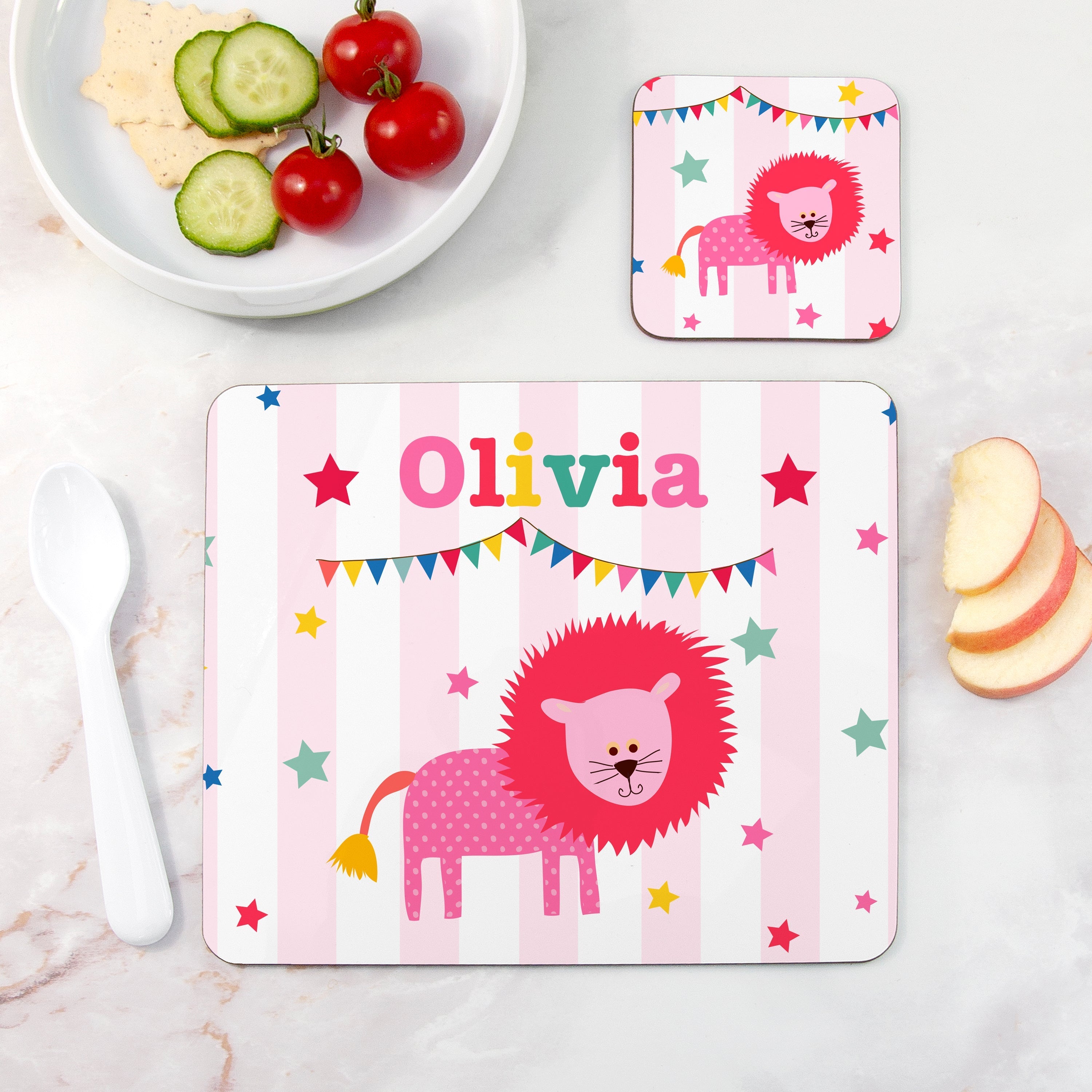 Personalised Kids Lion Placemat and Coaster Set