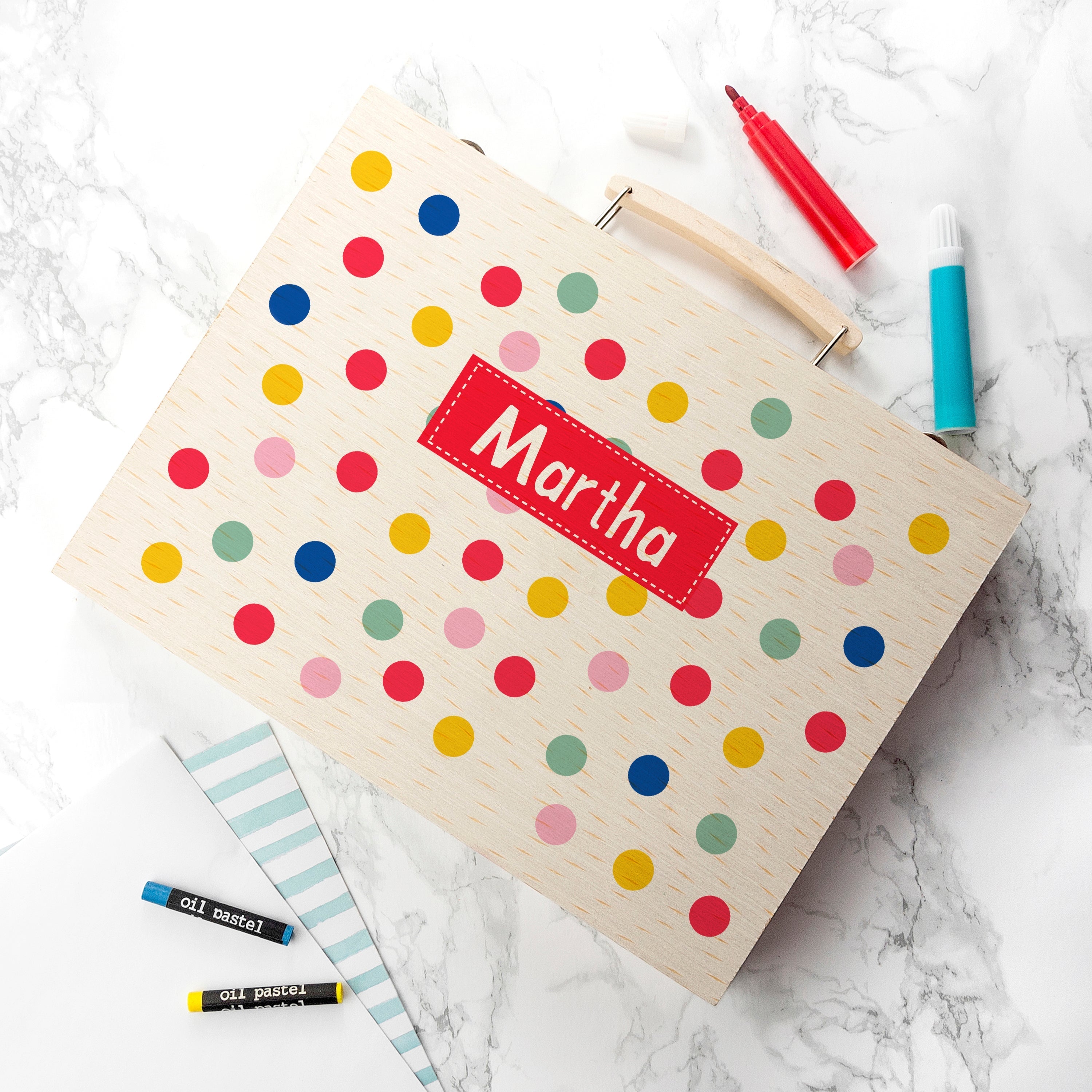 Personalised Kid€™s Polka Dot Colouring Set