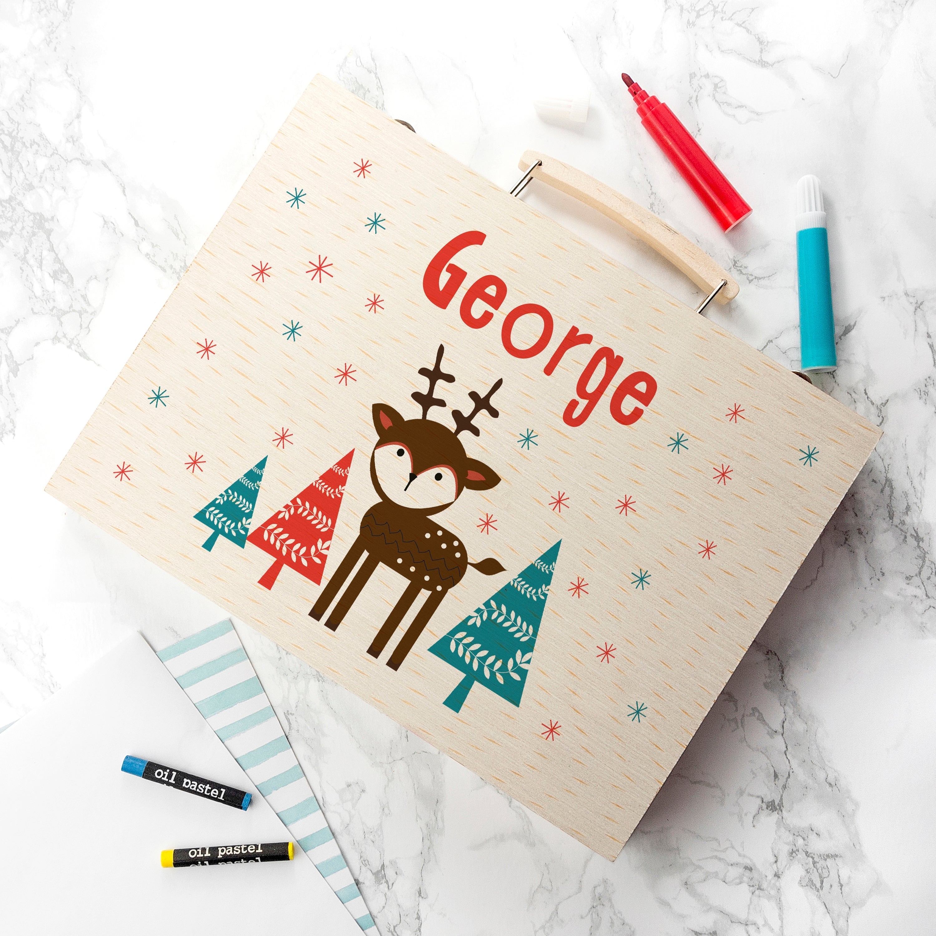 Personalised Kid€™s Reindeer Colouring Set