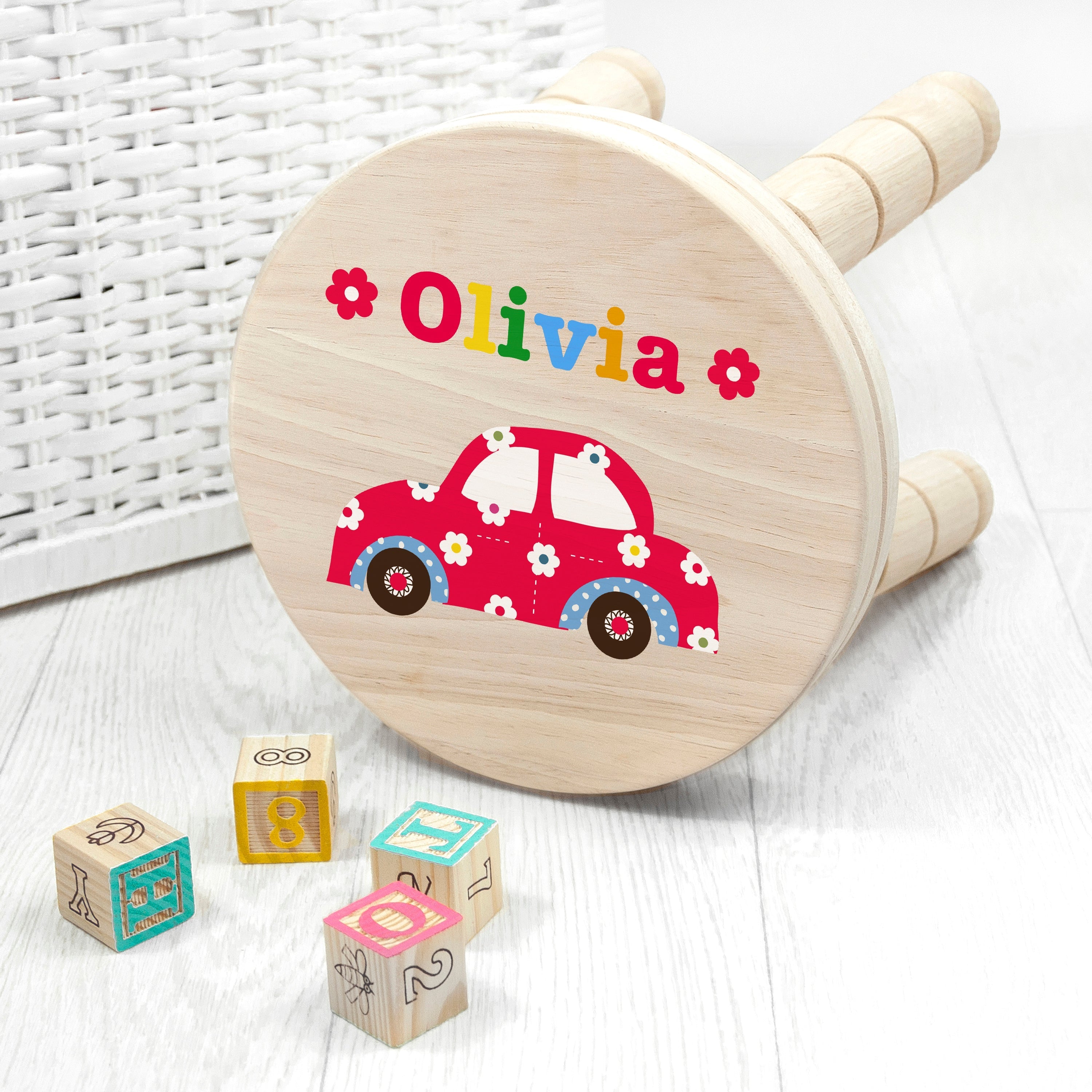 Personalised Kid€™s Cute Car Wooden Stool