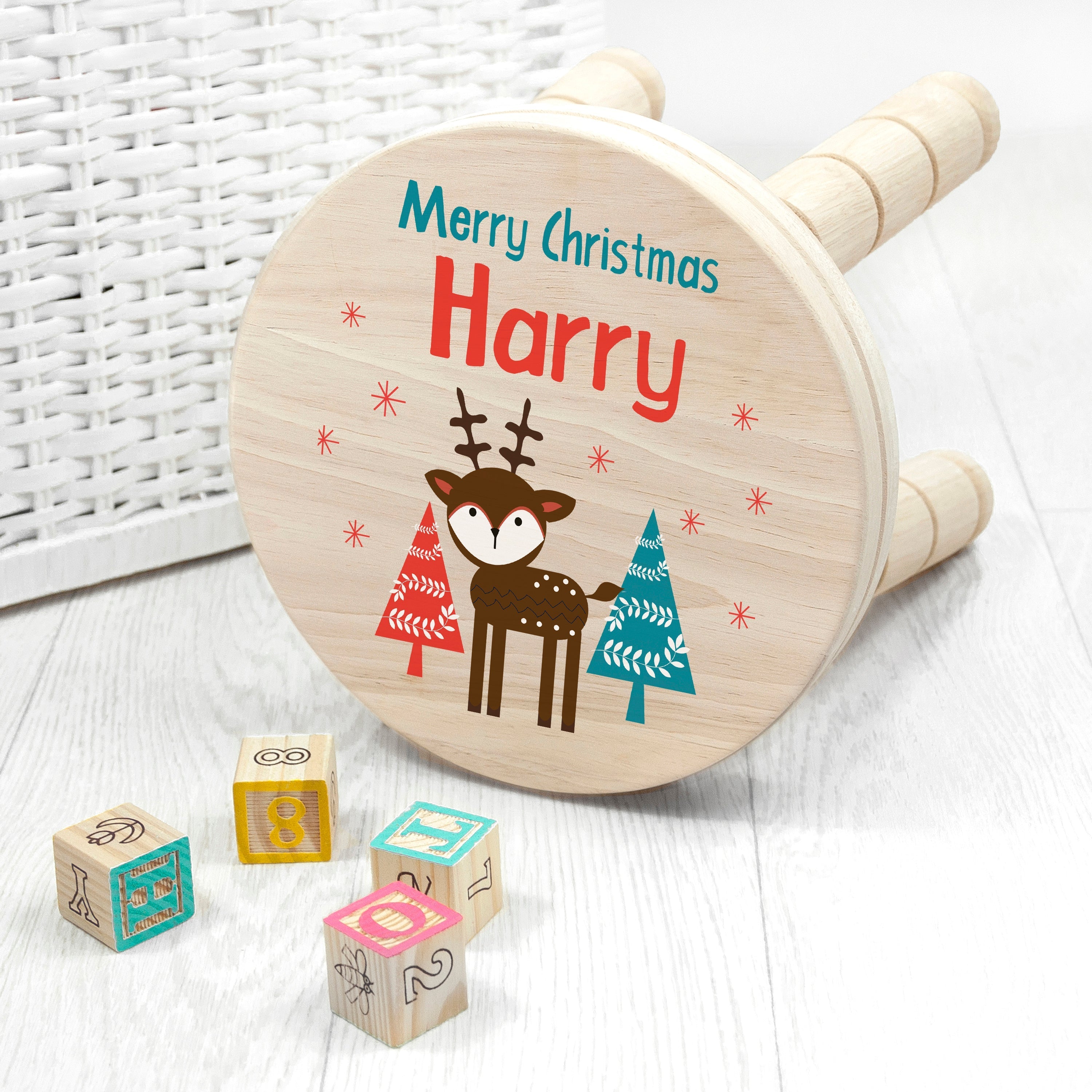 Personalised Kid€™s Reindeer Wooden Stool