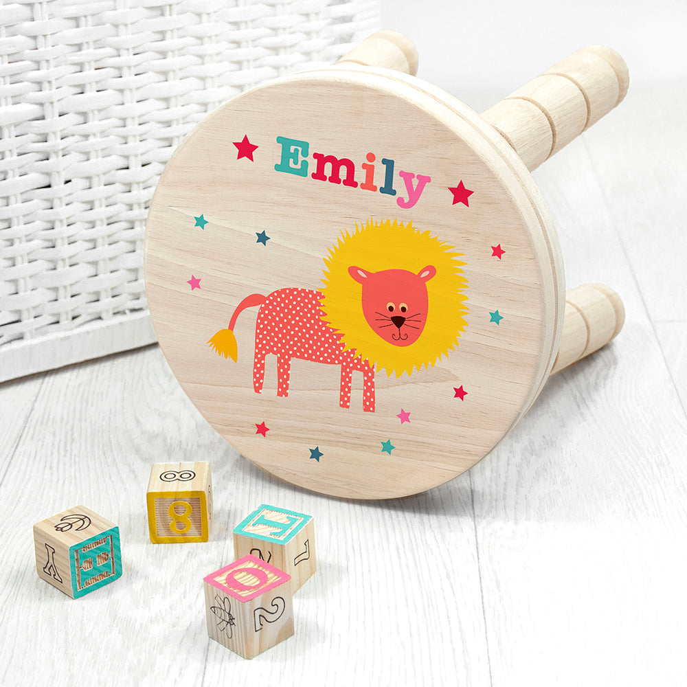 Personalised Kid€™s Lion Wooden Stool