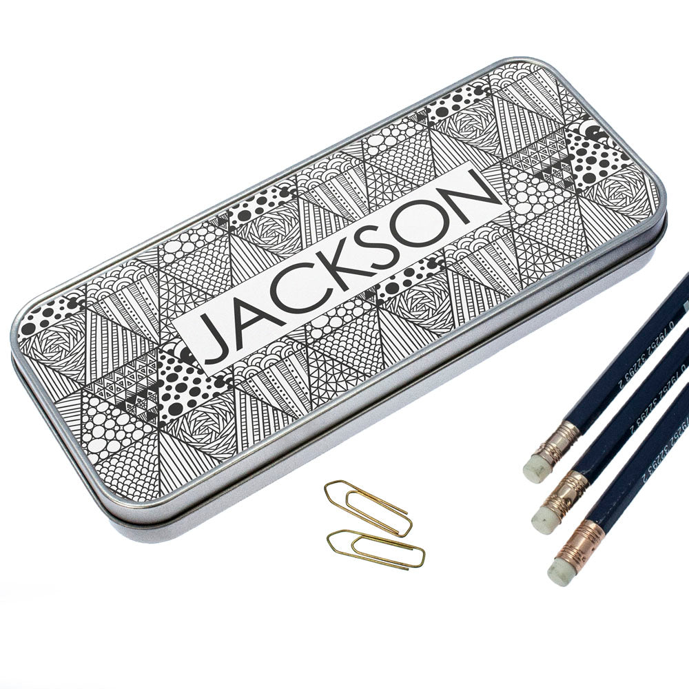 Personalised Abstract Sketch Pencil Case Tin