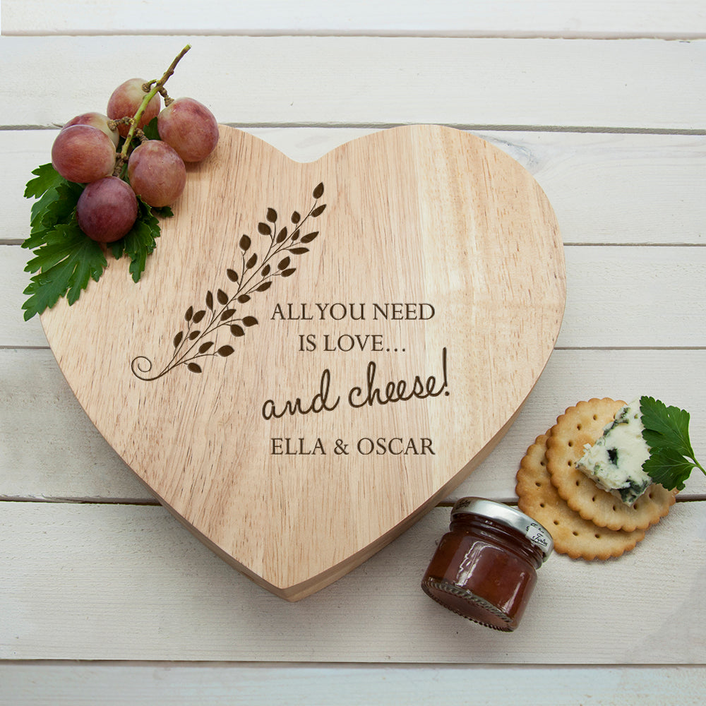 Personalised 'All You Need Is Love' Heart Cheese Board Set