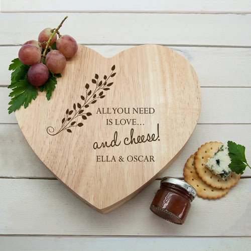 Personalised 'All You Need Is Love' Heart Cheese Board Set Spesh Gifts