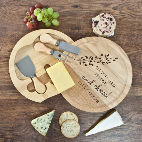 Personalised All You Need Is Love Round Cheese Board Set Spesh Gifts