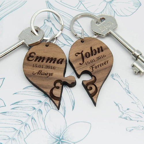 Personalised Always & Forever Couples Jigsaw Keyrings Spesh Gifts