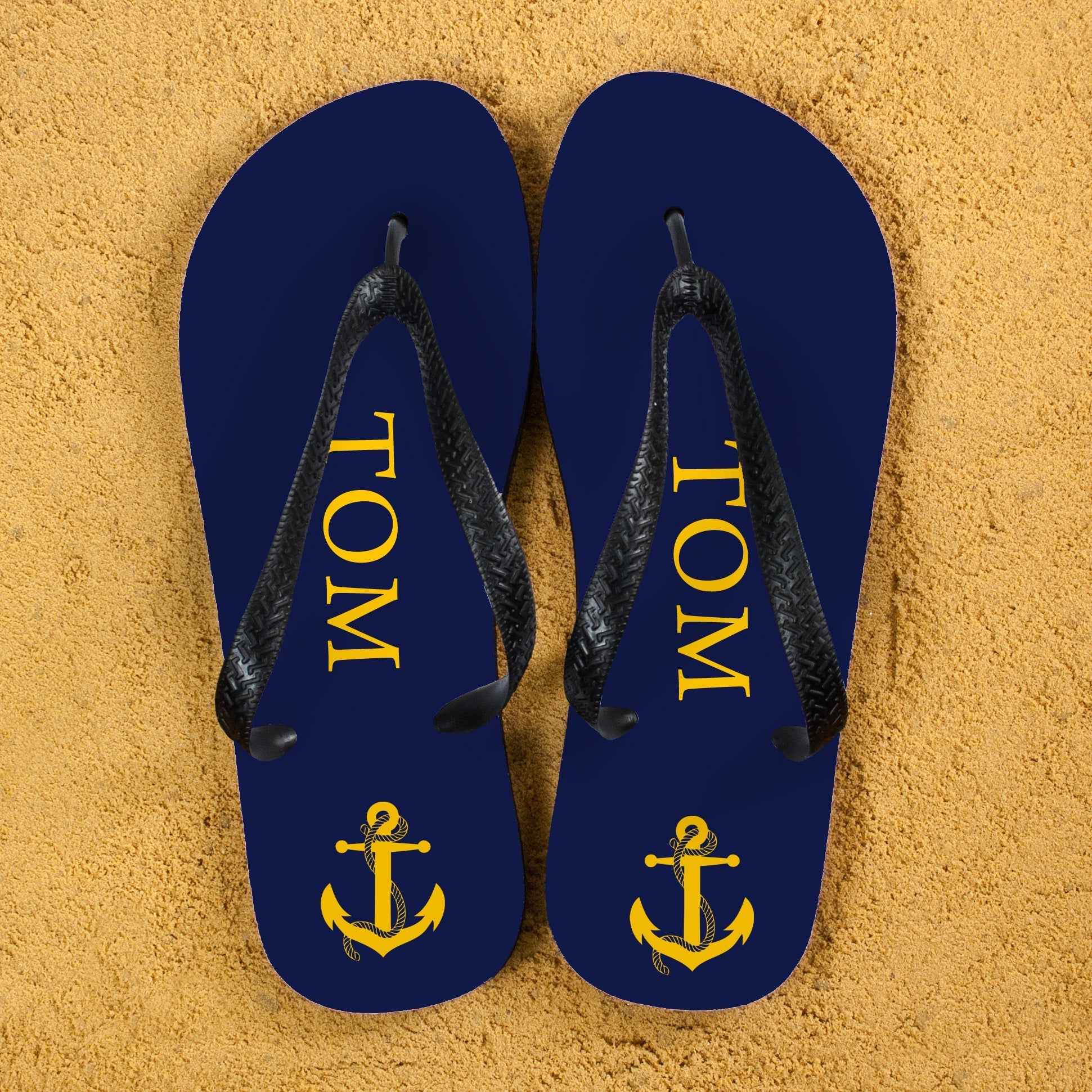 Personalised Gold Anchor Navy Flip Flops