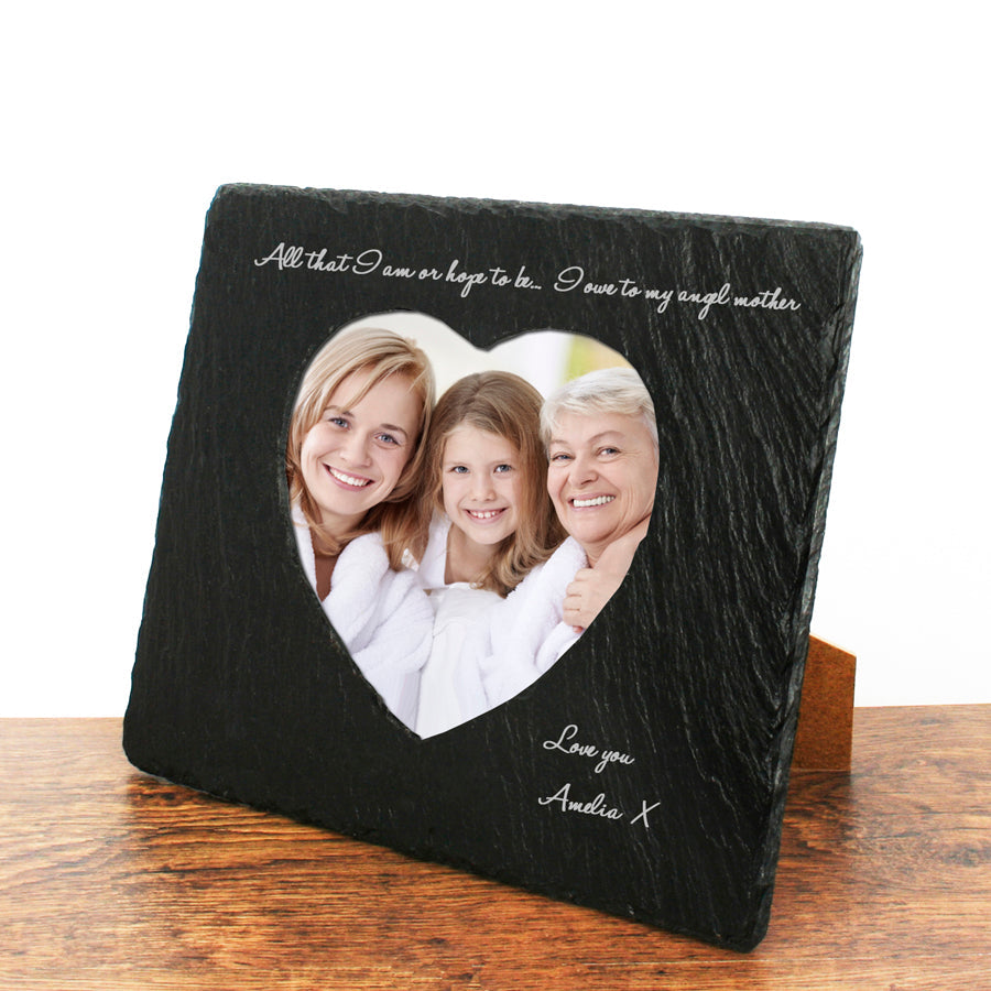 Personalised Angel Mother Heart Slate Photo Frame
