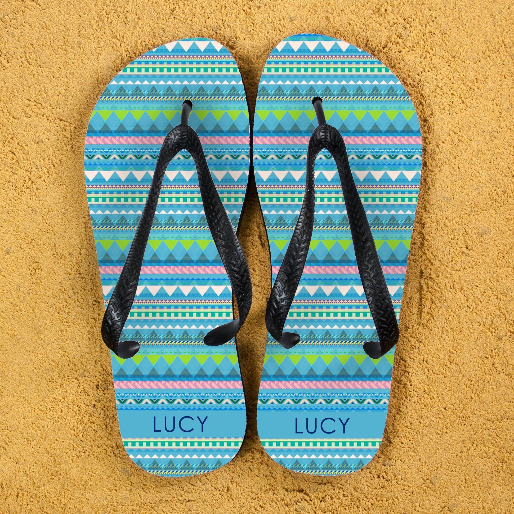 Personalised Blue Aztec Flip Flops