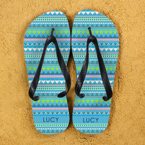Personalised Blue Aztec Flip Flops Spesh Gifts