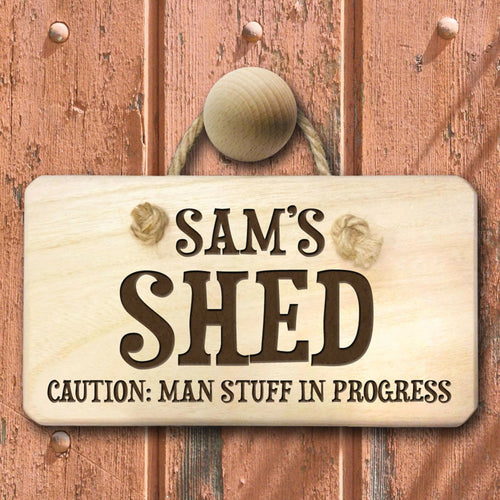 CAUTION: MAN STUFF Personalised Wooden Sign Spesh Gifts