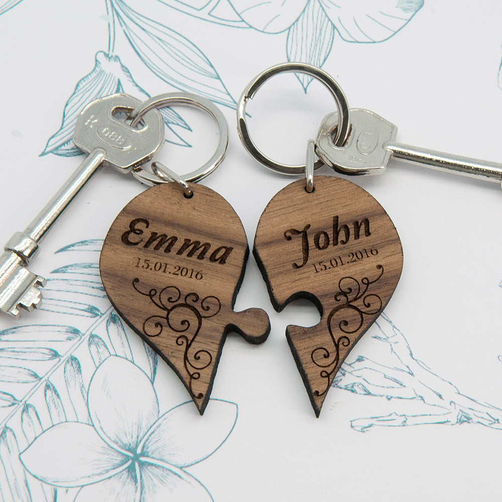 Personalised Couples' Romantic Joining Heart Keyring