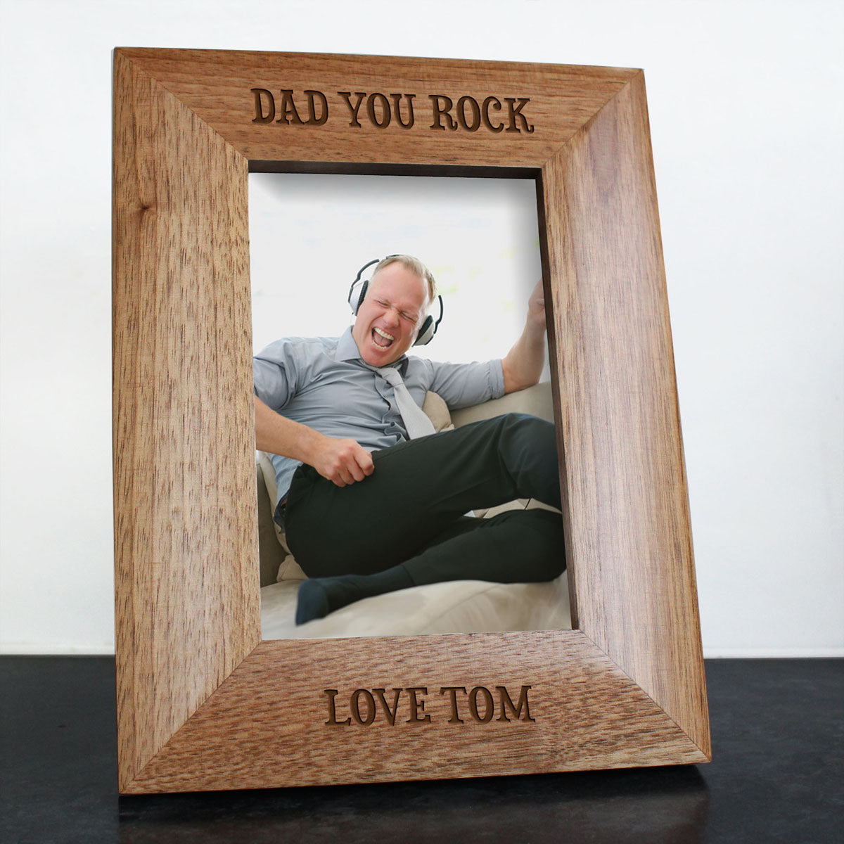 Personalised Dad Rocks Oak Photo Frame