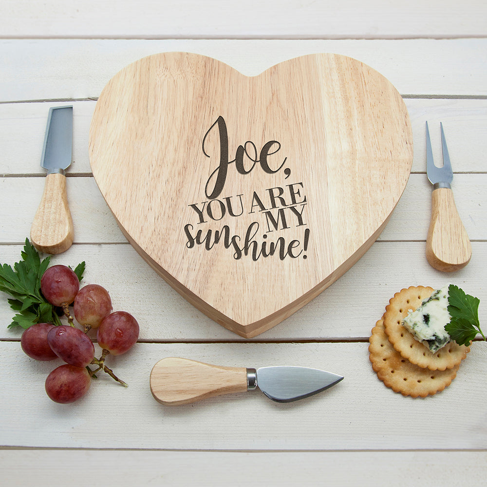 Personalised My Sunshine Oak Heart Cheese Board