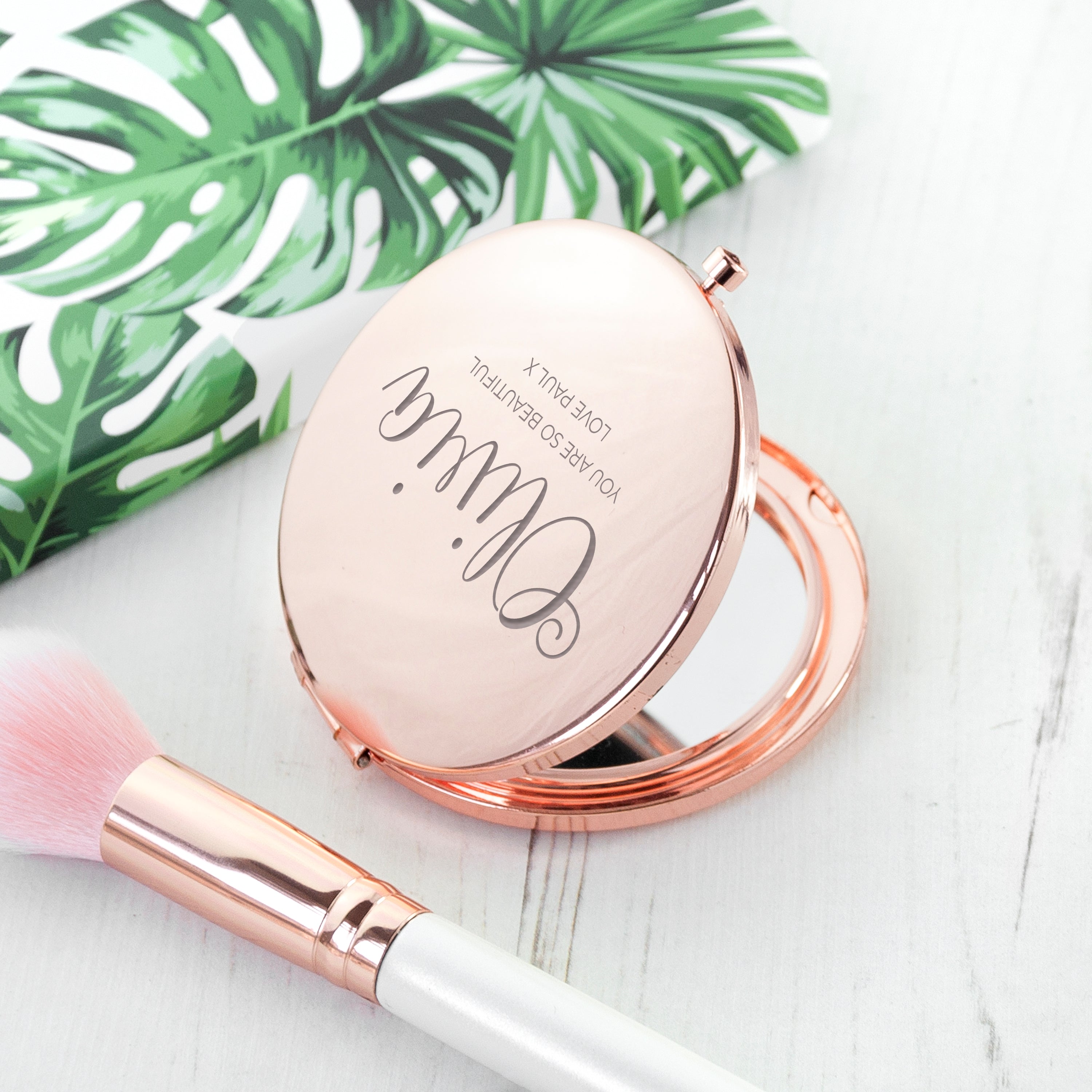 Personalised Round Rose Gold Compact Mirror