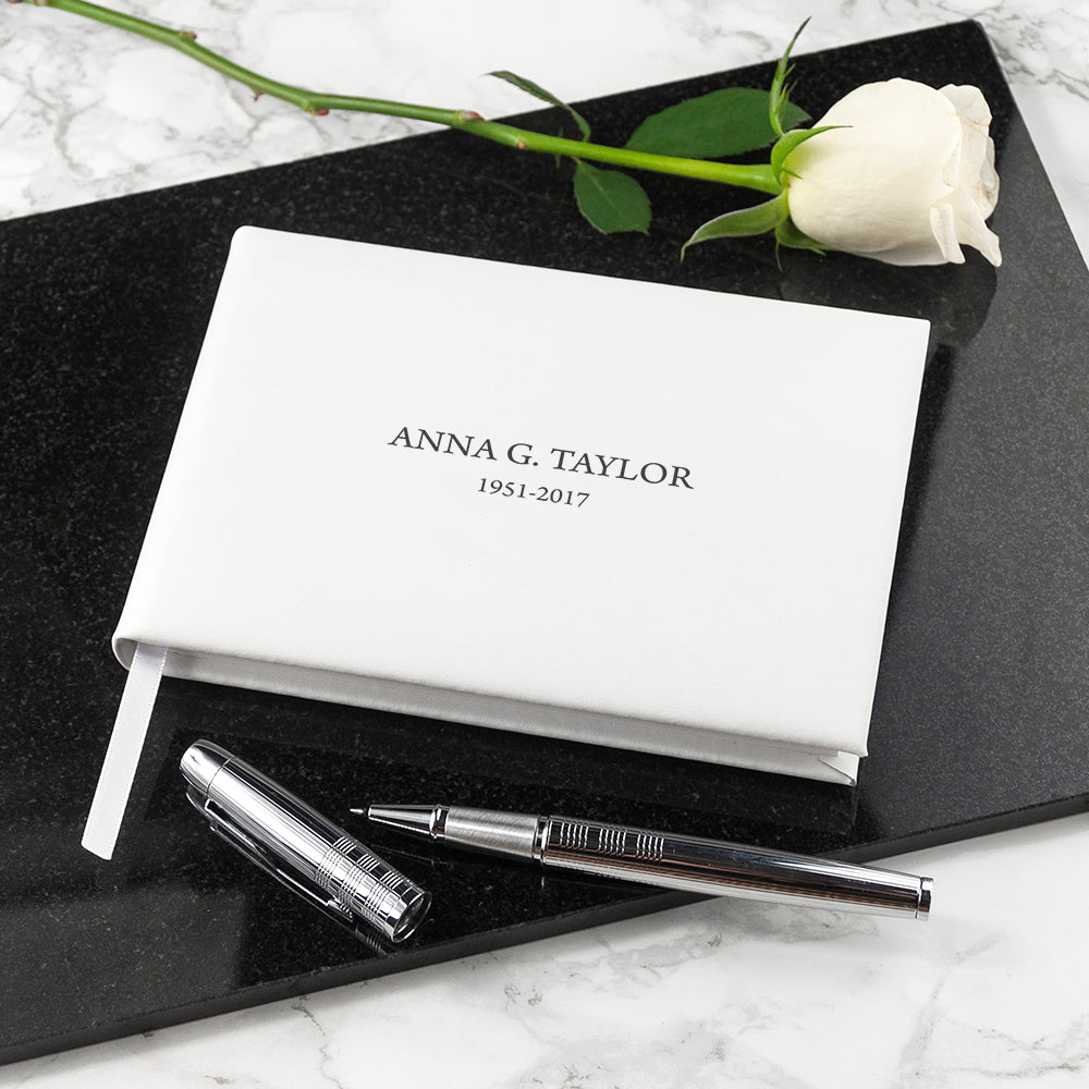 Personalised Luxury White Italian Leather Memoriam Book