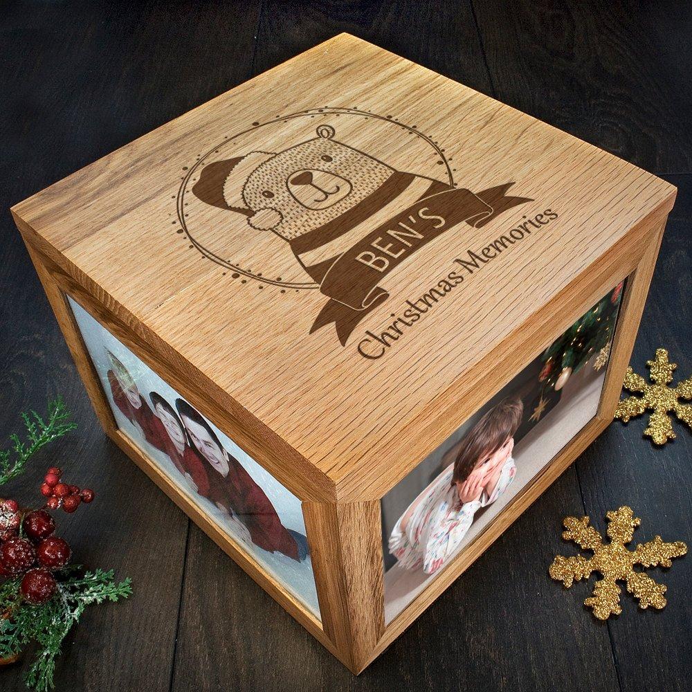 Personalised Woodland Bear Christmas Memory Photo Cube