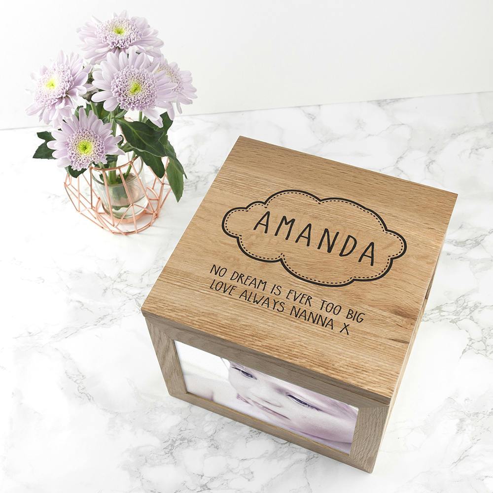 Personalised Baby's Cloud Oak Photo Keepsake Box