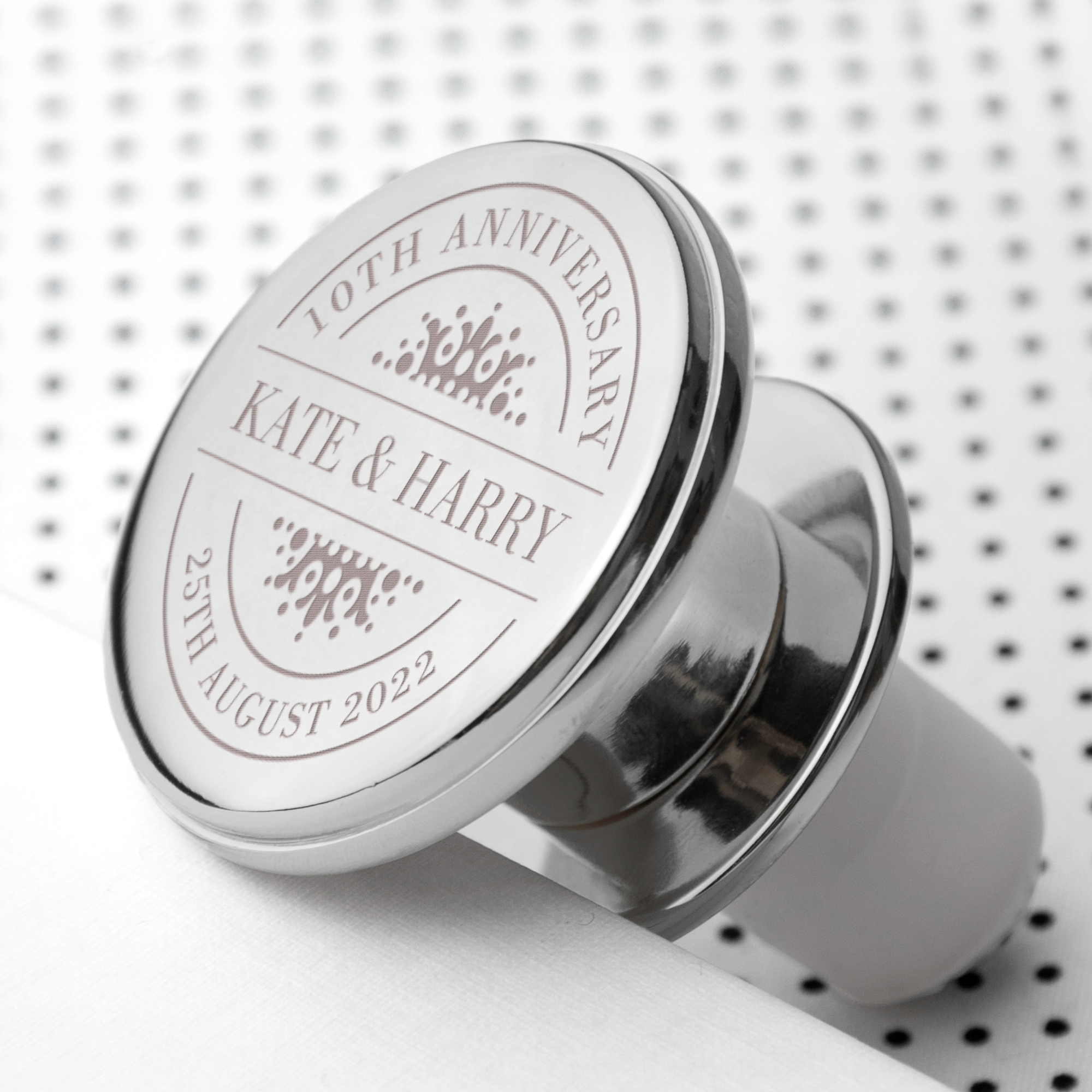Personalised Silver Happy Anniversary Bottle Stopper