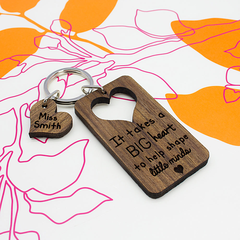 Personalised Big Heart To Shape Little Minds Teacher's Keyring